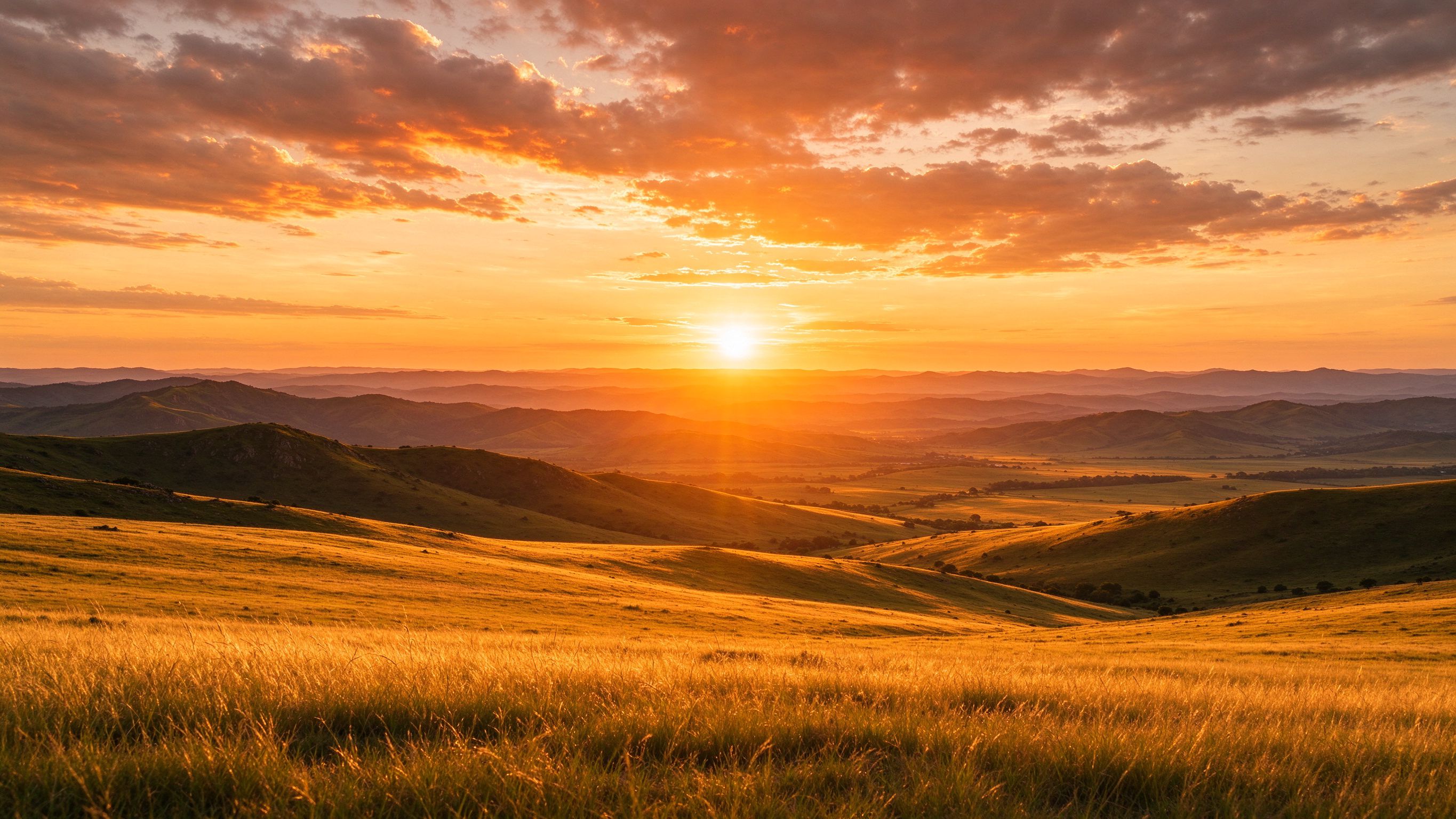 Golden hour over mountain ridges