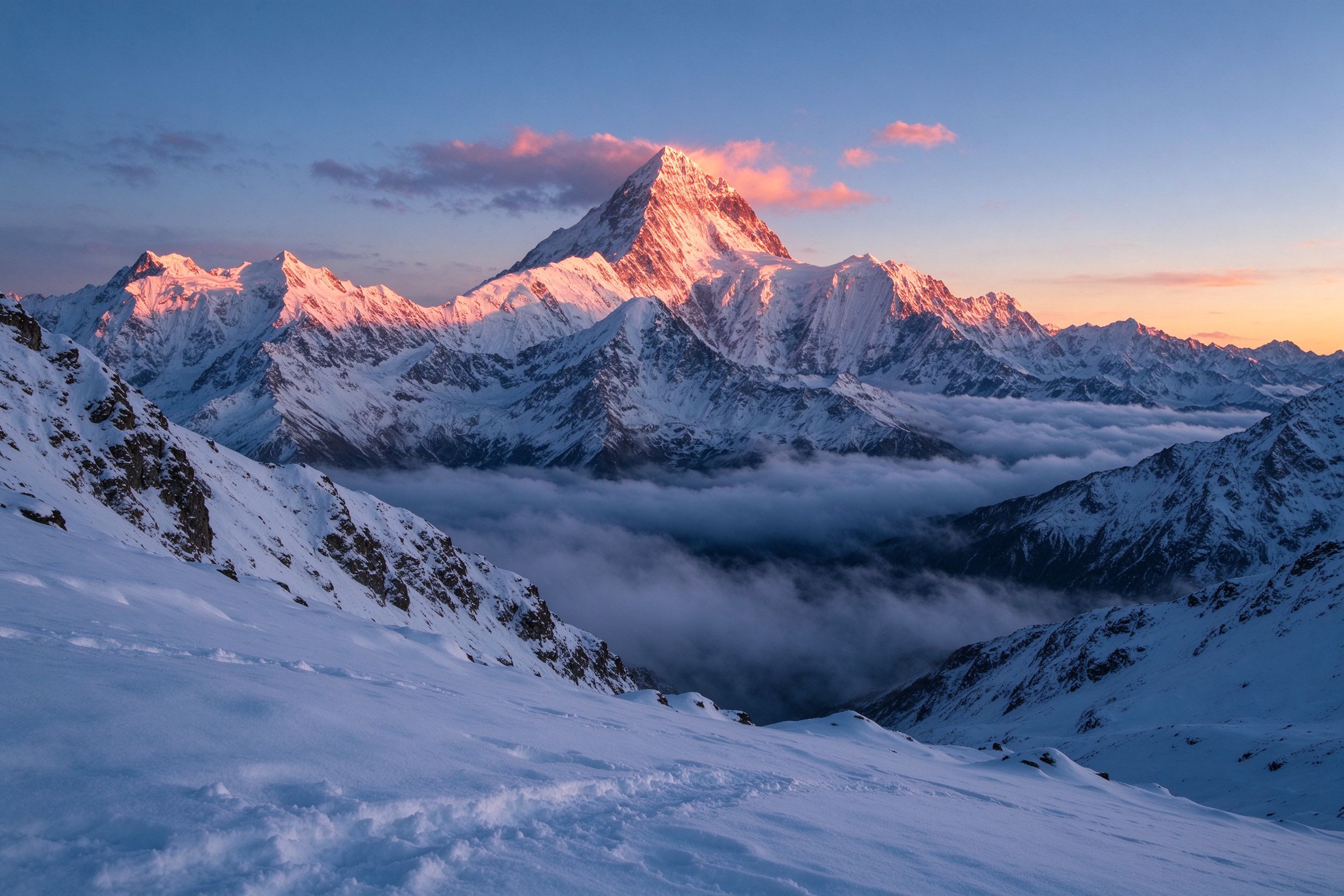 Sunrise behind a mountain ridge